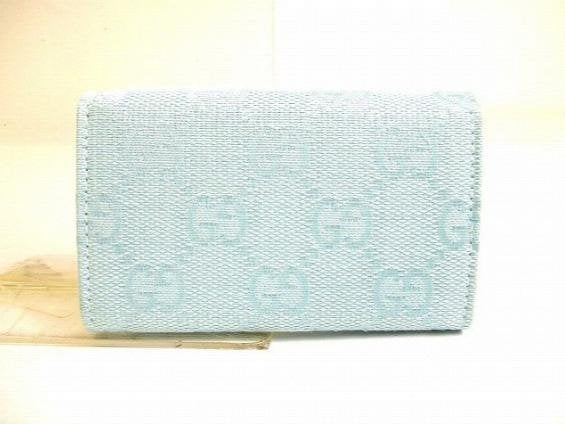 Pre-owned GUCCI coated canvas Small Leather Goods Light Blue GG Supreme Canvas Metal Nameplate Long Wallet