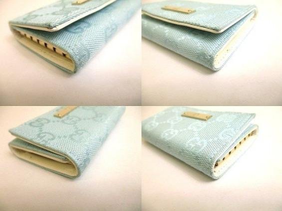 Pre-owned GUCCI coated canvas Small Leather Goods Light Blue GG Supreme Canvas Metal Nameplate Long Wallet