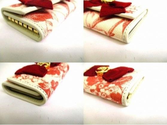 Pre-owned GUCCI Coated Canvas Small Leather Goods Off white Red Floral Print Corduroy Bow Interlocking GG Short Wallet