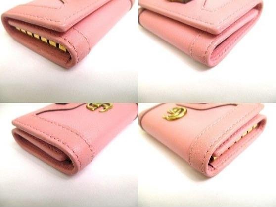 Pre-owned GUCCI Calfskin Small Leather Goods Pink Grain Leather Interlocking GG Natural Bamboo Clasp Key Case