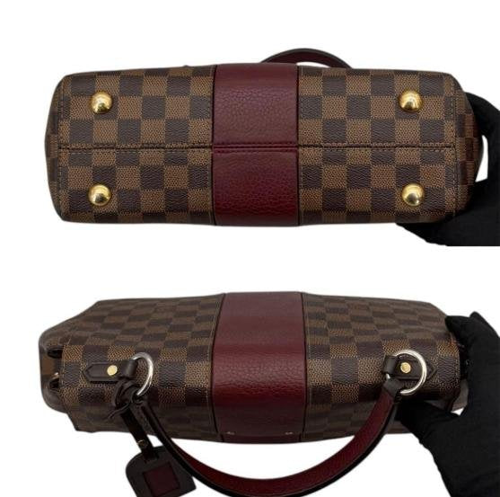 Damier Ebene Canvas Burgundy Leather Strap Flap Handbag