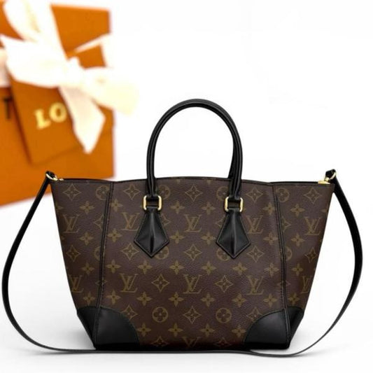 Flandrin Monogram Canvas Black Leather Trim Tote Handbag