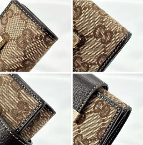 Pre-owned GUCCI Canvas Small Leather Goods Classic GG Dark Leather Snap Closure Key Case Coin Purse