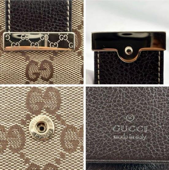 Pre-owned GUCCI Canvas Small Leather Goods Classic GG Dark Leather Snap Closure Key Case Coin Purse