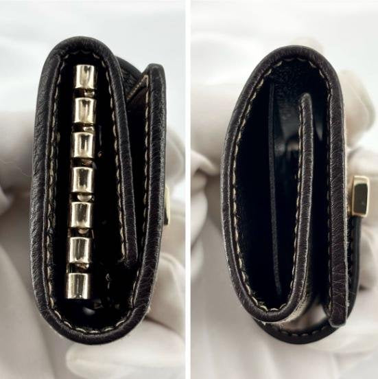 Pre-owned GUCCI Canvas Small Leather Goods Classic GG Dark Leather Snap Closure Key Case Coin Purse