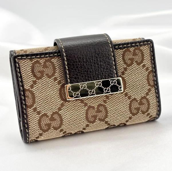 Pre-owned GUCCI Canvas Small Leather Goods Classic GG Dark Leather Snap Closure Key Case Coin Purse