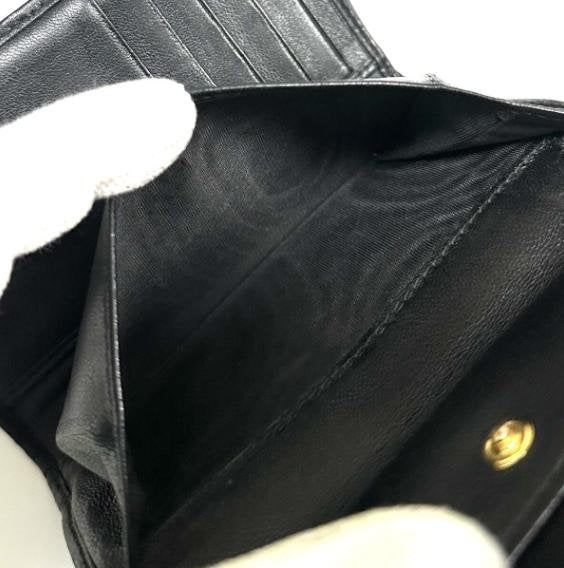 Black Matelasse Quilted Tri Fold Short Flap Wallet