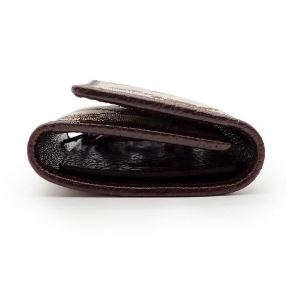 Pre-owned GUCCI Canvas Small Leather Goods GG Supreme Dark Brown Leather Trim Flap Short Card Holder