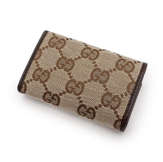 Pre-owned GUCCI Canvas Small Leather Goods GG Supreme Dark Brown Leather Trim Flap Short Card Holder
