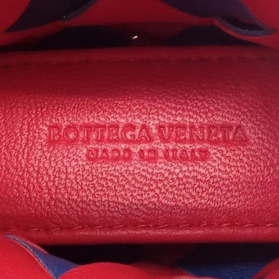 Pre-owned BOTTEGA VENETA Lambskin Mini Bags Red & Blue Intrecciato Woven Mini Earphone Pouch