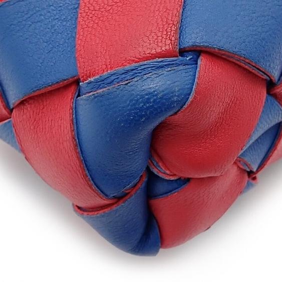 Pre-owned BOTTEGA VENETA Lambskin Mini Bags Red & Blue Intrecciato Woven Mini Earphone Pouch