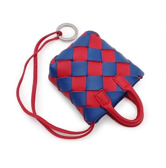 Pre-owned BOTTEGA VENETA Lambskin Mini Bags Red & Blue Intrecciato Woven Mini Earphone Pouch