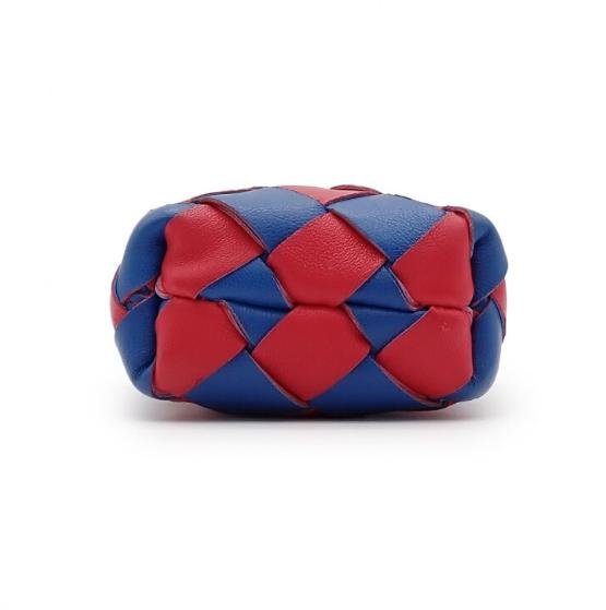 Pre-owned BOTTEGA VENETA Lambskin Mini Bags Red & Blue Intrecciato Woven Mini Earphone Pouch