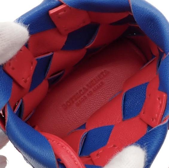 Pre-owned BOTTEGA VENETA Lambskin Mini Bags Red & Blue Intrecciato Woven Mini Earphone Pouch