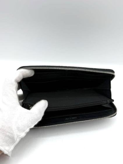 Pre-owned CHANEL Coated Canvas Small Leather Goods Black Camellia Embossed Zip Around Long Clutch Wallet