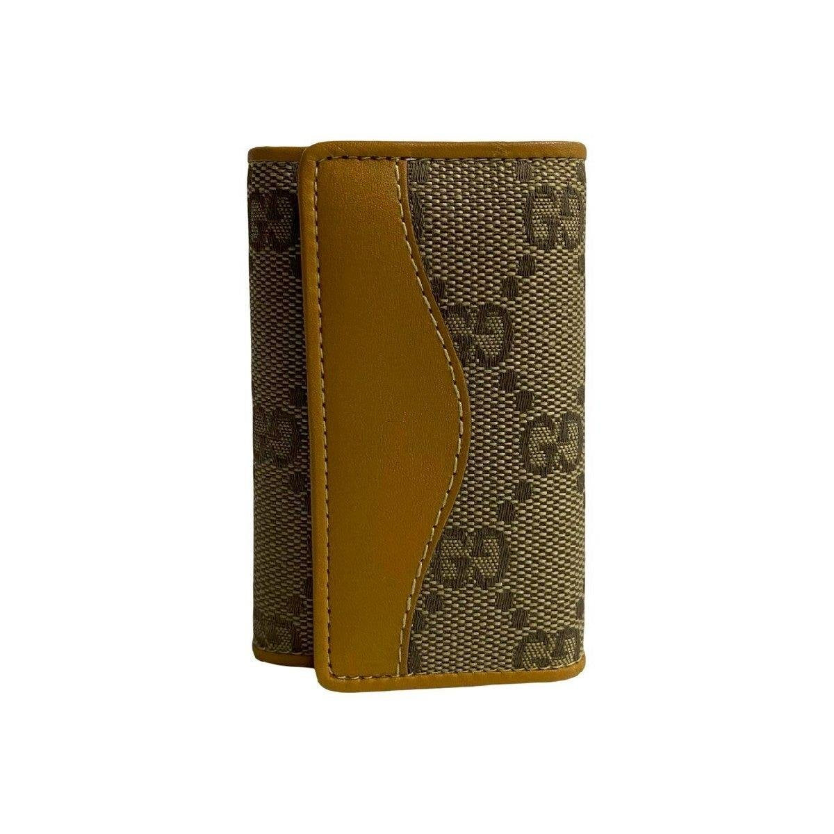 Pre-owned GUCCI Canvas Small Leather Goods Vintage Monogram Caramel Leather Flap Short Card Holder