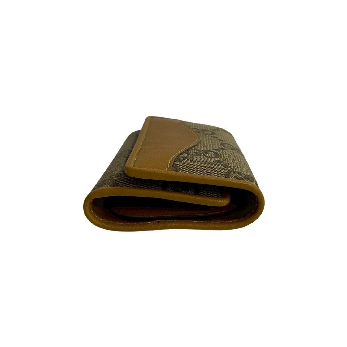 Pre-owned GUCCI Canvas Small Leather Goods Vintage Monogram Caramel Leather Flap Short Card Holder