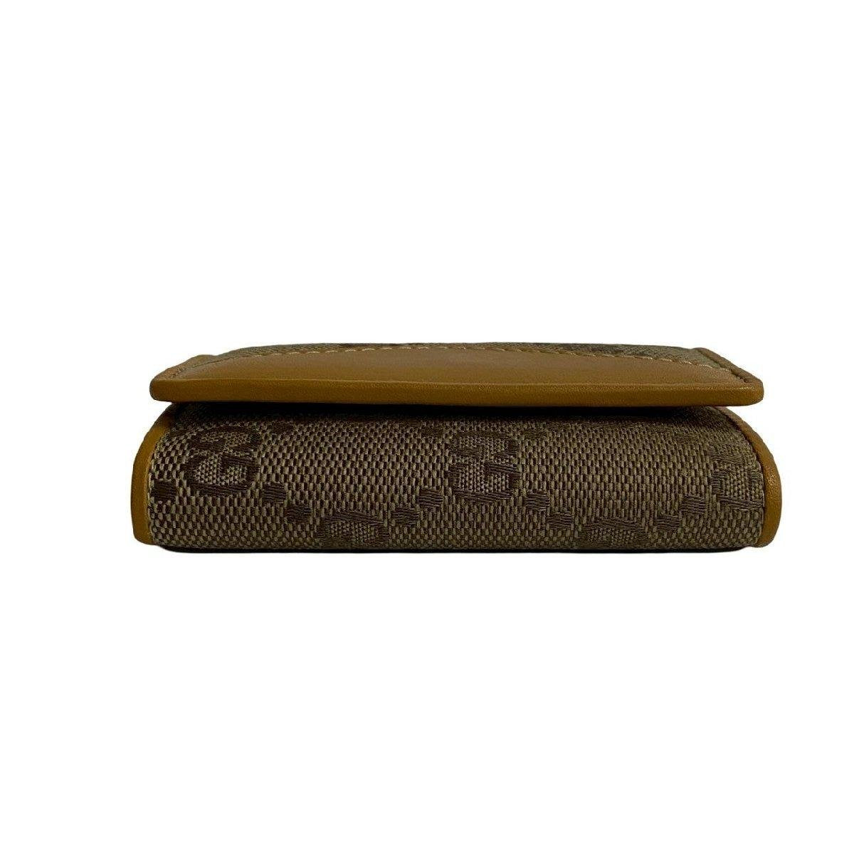 Pre-owned GUCCI Canvas Small Leather Goods Vintage Monogram Caramel Leather Flap Short Card Holder