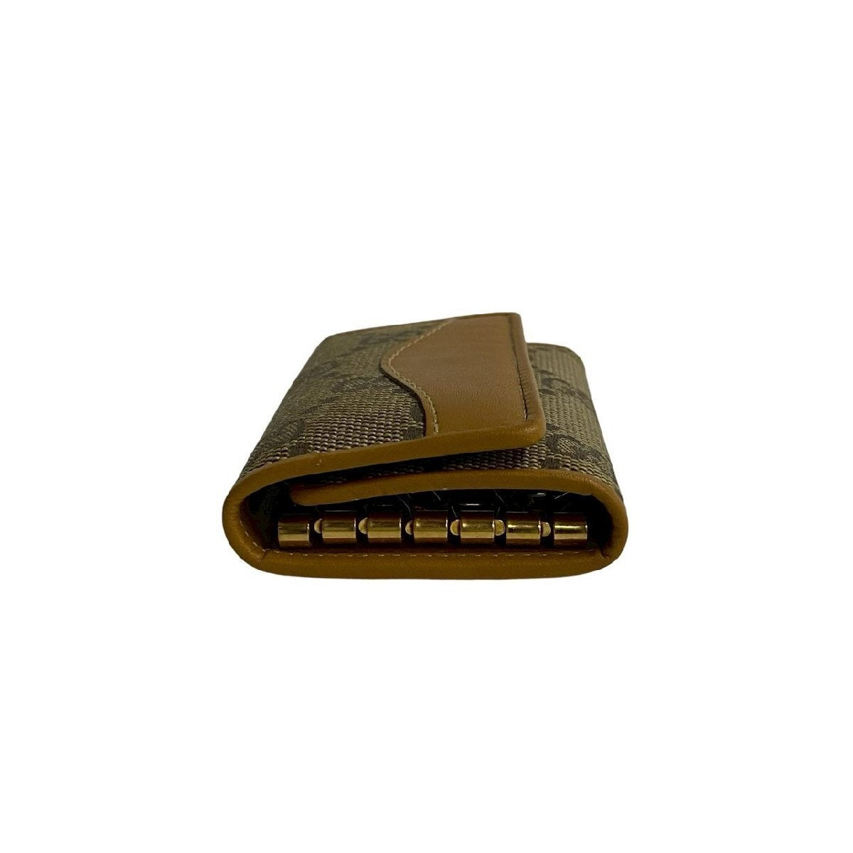 Pre-owned GUCCI Canvas Small Leather Goods Vintage Monogram Caramel Leather Flap Short Card Holder
