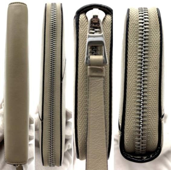 Pre-owned Loewe Calfskin Small Leather Goods Sand Grey Geometric Stitch Anagram Zip around Long Wallet