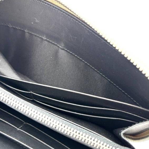 Pre-owned Loewe Calfskin Small Leather Goods Sand Grey Geometric Stitch Anagram Zip around Long Wallet