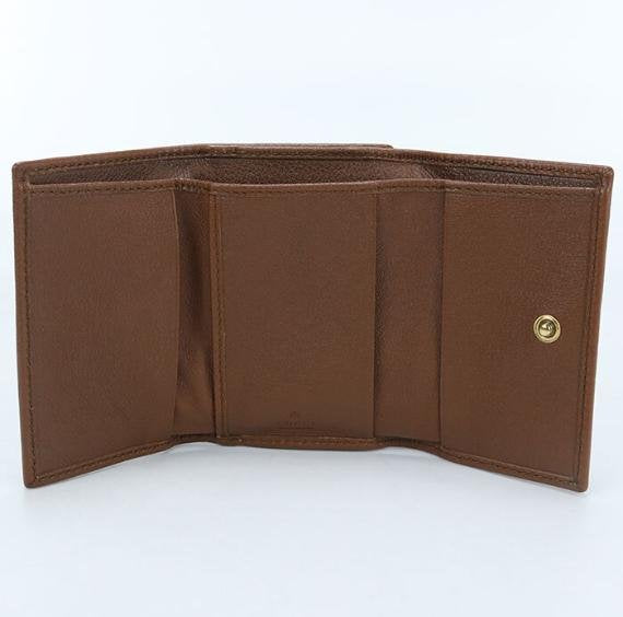 Pre-owned GUCCI Calfskin Small Leather Goods Caramel Smooth Leather Interlocking GG Bamboo Short Flap Wallet