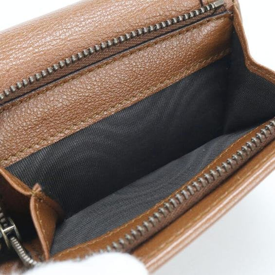Pre-owned GUCCI Calfskin Small Leather Goods Caramel Smooth Leather Interlocking GG Bamboo Short Flap Wallet