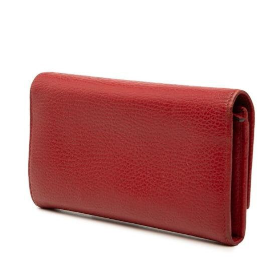 Pre-owned GUCCI Calfskin Small Leather Goods Red Grain Leather Interlocking GG Long Flap Wallet