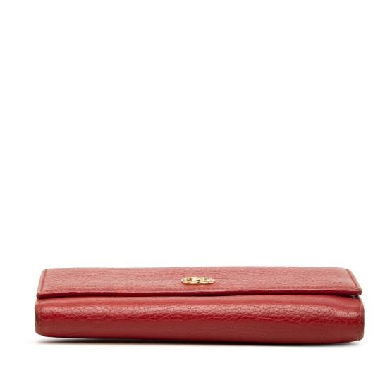 Pre-owned GUCCI Calfskin Small Leather Goods Red Grain Leather Interlocking GG Long Flap Wallet