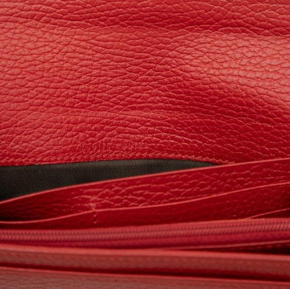 Pre-owned GUCCI Calfskin Small Leather Goods Red Grain Leather Interlocking GG Long Flap Wallet