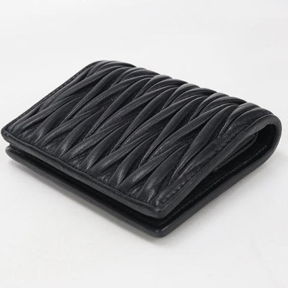 Black Matelassé Crystal Logo Bi Fold Short Wallet