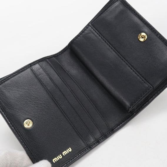 Black Matelassé Crystal Logo Bi Fold Short Wallet
