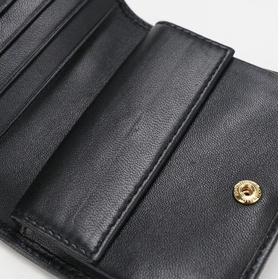 Black Matelassé Crystal Logo Bi Fold Short Wallet