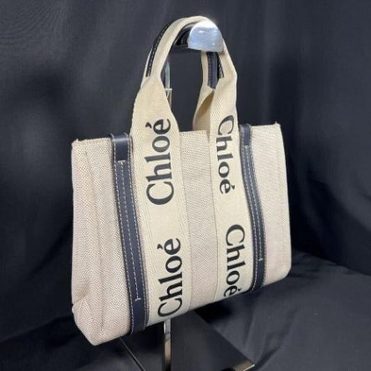 Pre-owned Chloé Fabric Mini Bags Off White Linen Logo Strap Mini Handheld Tote Bag