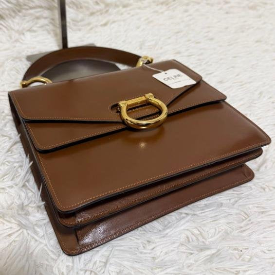 Celine Vintage Horsebit Series Brown Smooth Flap Top Handle Handbag
