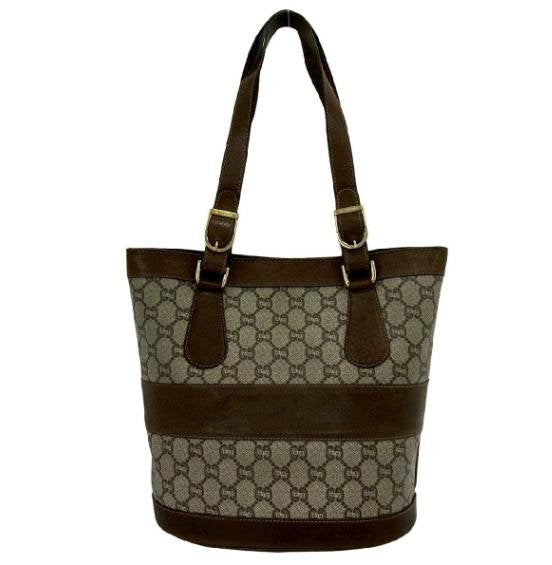 Vintage GG Supreme & Dark Brown Leather Bucket Tote with Pouch