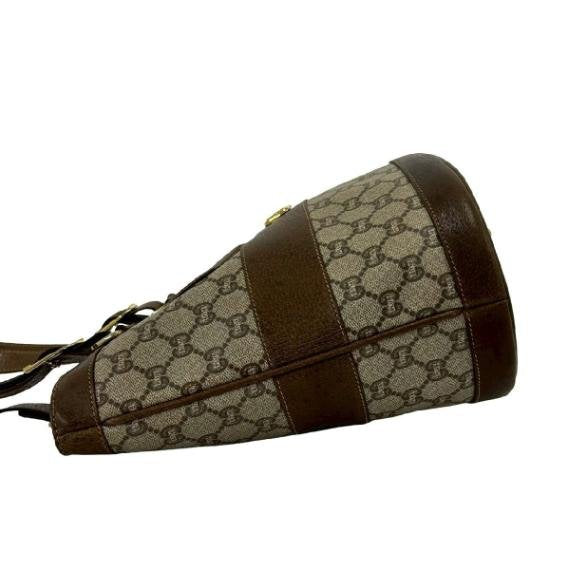 Vintage GG Supreme & Dark Brown Leather Bucket Tote with Pouch