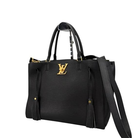 Louis Vuitton Lockme Tote Black Grain Leather Tote Bag with Tassels