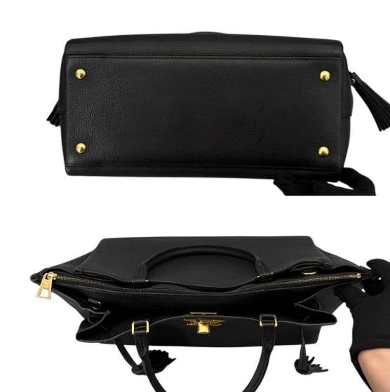 Louis Vuitton Lockme Tote Black Grain Leather Tote Bag with Tassels
