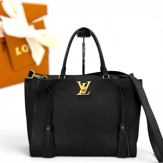 Louis Vuitton Lockme Tote Black Grain Leather Tote Bag with Tassels