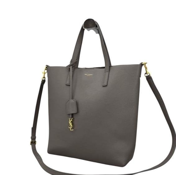 Yves Saint Laurent Grey Grain Leather Shopper Tote Handbag & Crossbody Bag