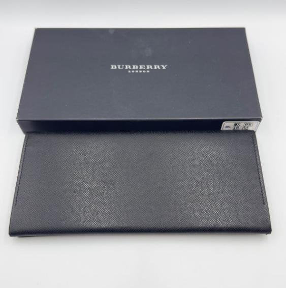 Burberry Black Embossed Cowhide Leather Long Bifold Wallet