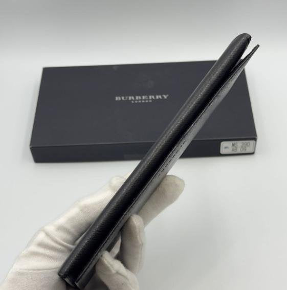 Burberry Black Embossed Cowhide Leather Long Bifold Wallet