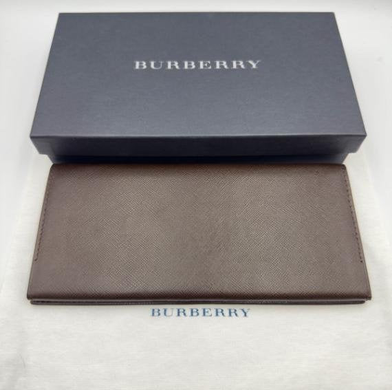 Burberry Taupe Cross Grain Cowhide Leather Long Bifold Wallet