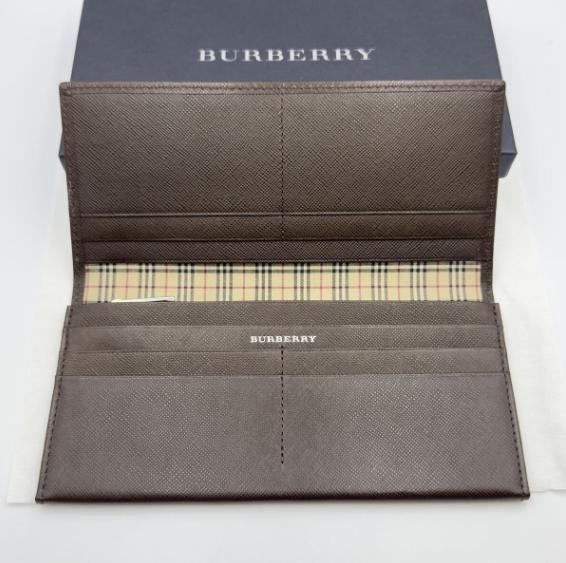 Burberry Taupe Cross Grain Cowhide Leather Long Bifold Wallet