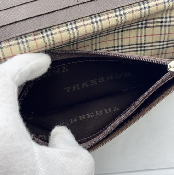 Burberry Taupe Cross Grain Cowhide Leather Long Bifold Wallet