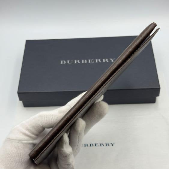 Burberry Taupe Cross Grain Cowhide Leather Long Bifold Wallet