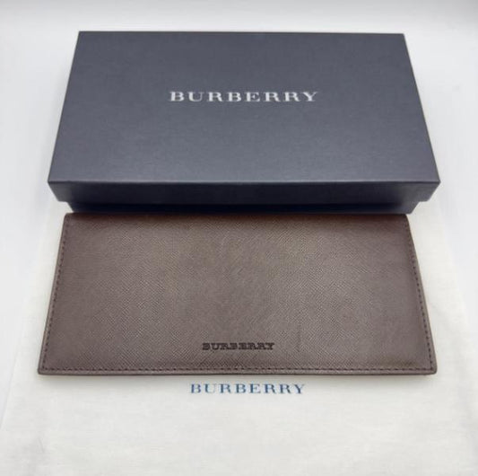 Burberry Taupe Cross Grain Cowhide Leather Long Bifold Wallet