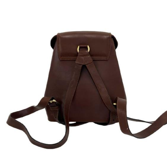 Salvatore Ferragamo Vintage Dark Brown Smooth Cowhide Leather Gold Floral Stud Flap Backpack