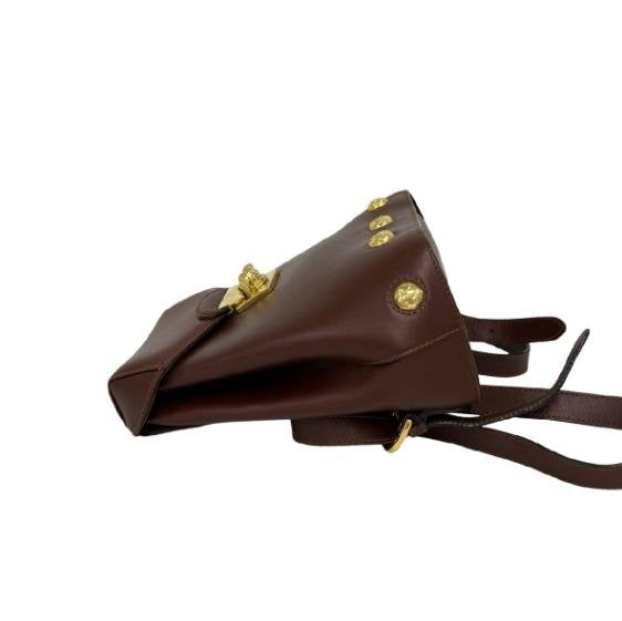Salvatore Ferragamo Vintage Dark Brown Smooth Cowhide Leather Gold Floral Stud Flap Backpack
